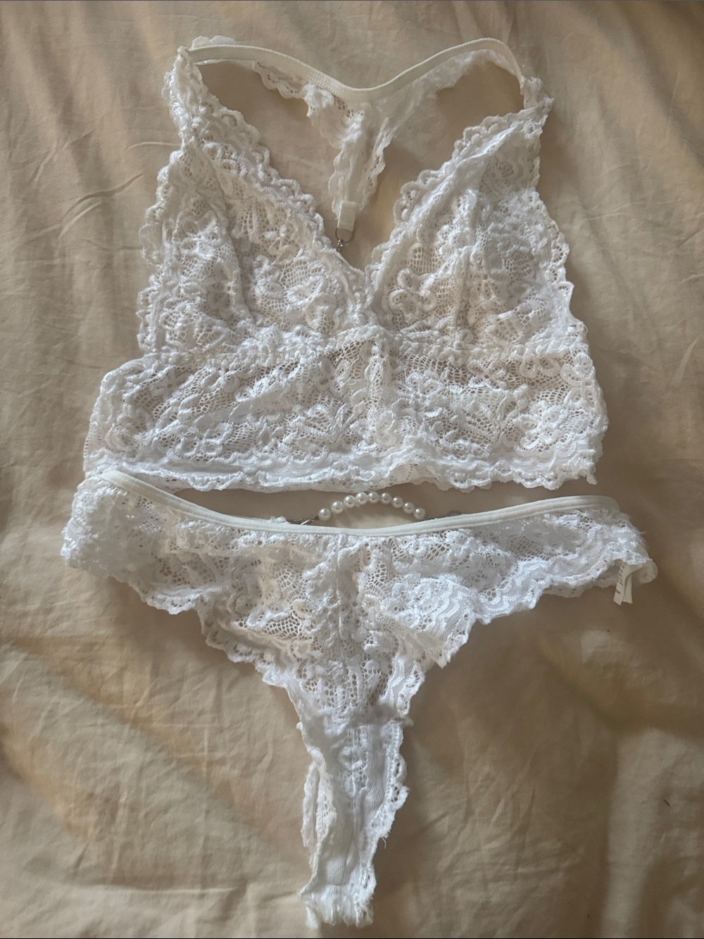 Lace Bralette & Thong Set - White